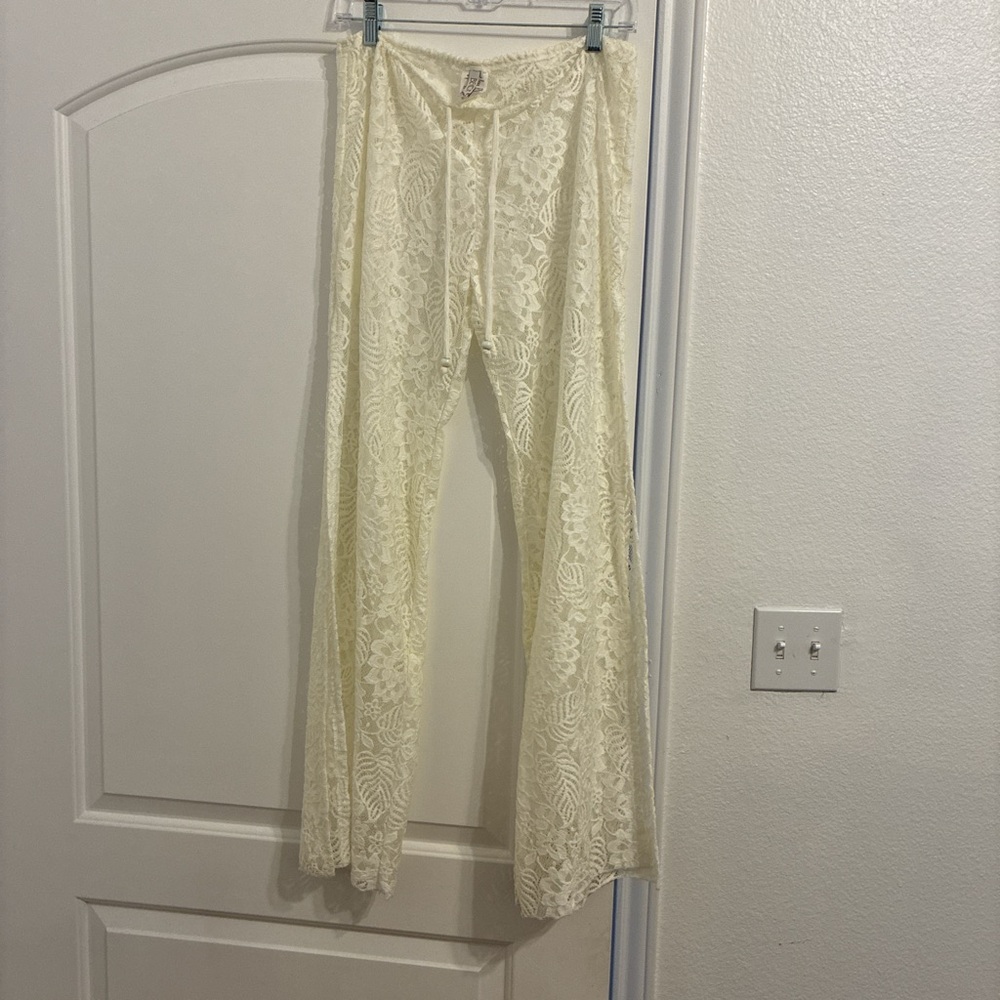 Becca Cream Lace Flare Swim Cover Up Pants
